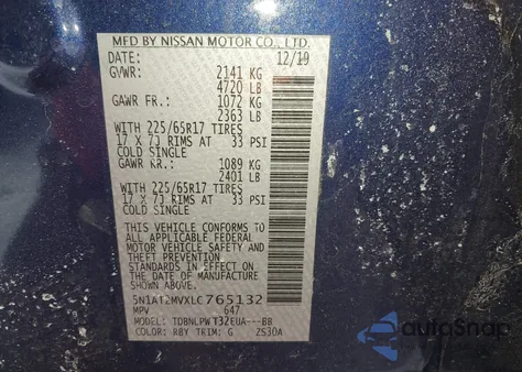 2020 Nissan Rogue S Intelligent Awd z USA, uszkodzony, nr VIN 5N1AT2MVXLC765132